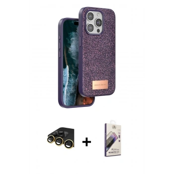 MARSİLYAN™- iPhone 14 Pro Kılıf Vadi Klasik Serisi - Siyah Bilvis 3D Mat Cam Ekran Koruyucu + Raze Metal Kamera Lens - GD