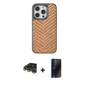 MARSİLYAN™- iPhone 14 Pro Kılıf Vadi Özel Seri - Siyah 3D Antistatik Hayalet Cam Ekran Koruyucu + Raze Metal Kamera Lens - GD