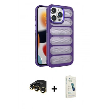 MARSİLYAN™- iPhone 14 Pro Kılıf Yadigar Doku Özel Seri - Şeffaf Pasifik Cam Ekran Koruyucu + Raze Metal Kamera Lens - GD