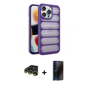 MARSİLYAN™- iPhone 14 Pro Kılıf Yadigar Doku Özel Seri - Siyah 3D Antistatik Hayalet Cam Ekran Koruyucu + Raze Metal Kamera Lens - GD