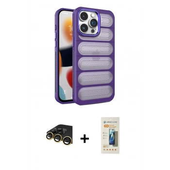 MARSİLYAN™- iPhone 14 Pro Kılıf Yadigar Doku Özel Seri - Siyah 6D Mat Seramik Hayalet Nano Ekran Koruyucu + Raze Metal Kamera Lens - GD