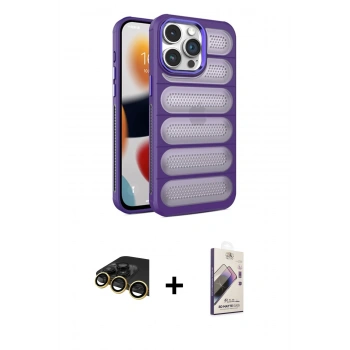 MARSİLYAN™- iPhone 14 Pro Kılıf Yadigar Doku Özel Seri - Siyah Bilvis 3D Mat Cam Ekran Koruyucu + Raze Metal Kamera Lens - GD