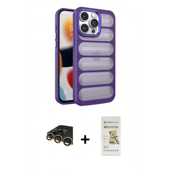 MARSİLYAN™- iPhone 14 Pro Kılıf Yadigar Doku Özel Seri - Siyah Mat Seramik Nano Ekran Koruyucu + Raze Metal Kamera Lens - GD