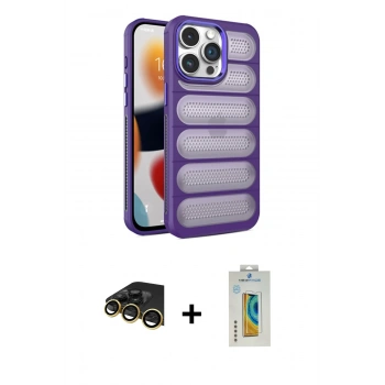 MARSİLYAN™- iPhone 14 Pro Kılıf Yadigar Doku Özel Seri - Siyah Polymer Nano Ekran Koruyucu + Raze Metal Kamera Lens - GD