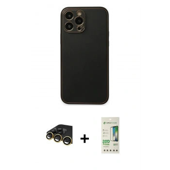 MARSİLYAN™- iPhone 14 Pro Kılıf Yadigar Klasik - Siyah 20D Premium Cam Ekran Koruyucu + Raze Metal Kamera Lens - GD