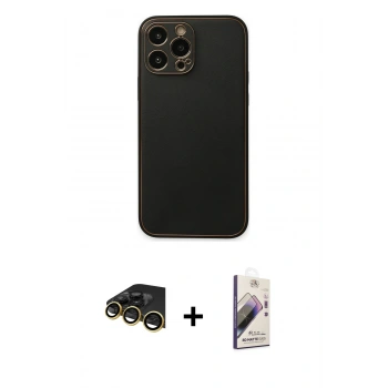 MARSİLYAN™- iPhone 14 Pro Kılıf Yadigar Klasik - Siyah Bilvis 3D Mat Cam Ekran Koruyucu + Raze Metal Kamera Lens - GD