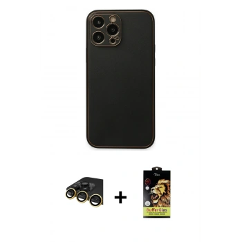 MARSİLYAN™- iPhone 14 Pro Kılıf Yadigar Klasik - Siyah Buffer Cam Ekran Koruyucu + Raze Metal Kamera Lens - GD