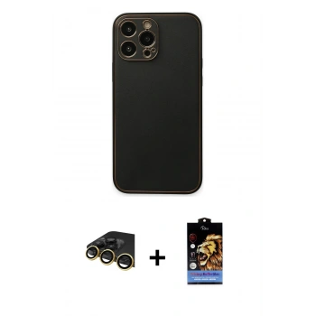MARSİLYAN™- iPhone 14 Pro Kılıf Yadigar Klasik - Siyah Buffer Hayalet Cam Ekran Koruyucu + Raze Metal Kamera Lens - GD