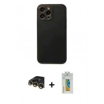 MARSİLYAN™- iPhone 14 Pro Kılıf Yadigar Klasik - Siyah Polymer Nano Ekran Koruyucu + Raze Metal Kamera Lens - GD