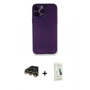 MARSİLYAN™- iPhone 14 Pro Kılıf Yadigar Yansıma Serisi - Şeffaf Pasifik Cam Ekran Koruyucu + Raze Metal Kamera Lens - GD