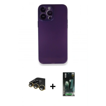 MARSİLYAN™- iPhone 14 Pro Kılıf Yadigar Yansıma Serisi - Siyah 360 Mat Full Body Arka Koruyucu + Raze Metal Kamera Lens - GD