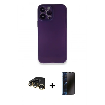 MARSİLYAN™- iPhone 14 Pro Kılıf Yadigar Yansıma Serisi - Siyah 3D Antistatik Hayalet Cam Ekran Koruyucu + Raze Metal Kamera Lens - GD