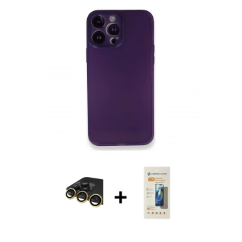 MARSİLYAN™- iPhone 14 Pro Kılıf Yadigar Yansıma Serisi - Siyah 6D Mat Seramik Hayalet Nano Ekran Koruyucu + Raze Metal Kamera Lens - GD