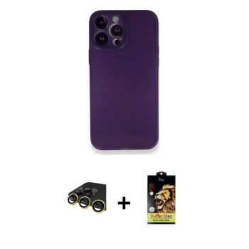 MARSİLYAN™- iPhone 14 Pro Kılıf Yadigar Yansıma Serisi - Siyah Buffer Cam Ekran Koruyucu + Raze Metal Kamera Lens - GD