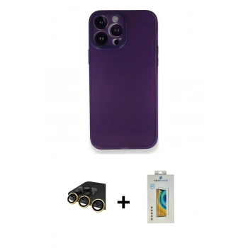 MARSİLYAN™- iPhone 14 Pro Kılıf Yadigar Yansıma Serisi - Siyah Polymer Nano Ekran Koruyucu + Raze Metal Kamera Lens - GD