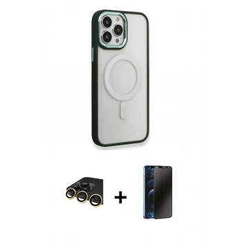 MARSİLYAN™- iPhone 14 Pro Kılıf Yankı Işık Özel Seri - Siyah 3D Antistatik Hayalet Cam Ekran Koruyucu + Raze Metal Kamera Lens - GD