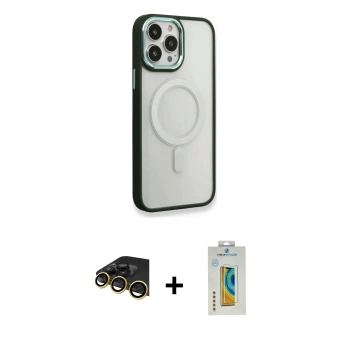 MARSİLYAN™- iPhone 14 Pro Kılıf Yankı Işık Özel Seri - Siyah Polymer Nano Ekran Koruyucu + Raze Metal Kamera Lens - GD