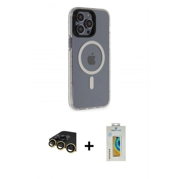MARSİLYAN™- iPhone 14 Pro Kılıf Yankı Işık Prime - Siyah Polymer Nano Ekran Koruyucu + Raze Metal Kamera Lens - GD