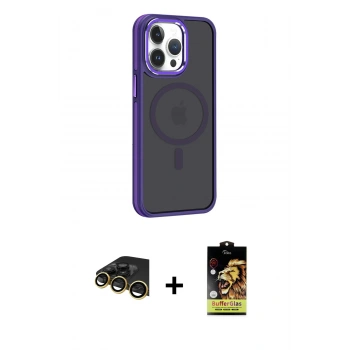 MARSİLYAN™- iPhone 14 Pro Kılıf Yörünge Klasik - Siyah Buffer Cam Ekran Koruyucu + Raze Metal Kamera Lens - GD