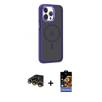 MARSİLYAN™- iPhone 14 Pro Kılıf Yörünge Klasik - Siyah Buffer Hayalet Cam Ekran Koruyucu + Raze Metal Kamera Lens - GD