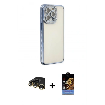 MARSİLYAN™- iPhone 14 Pro Kılıf Yörünge Koleksiyonu - Siyah Buffer Hayalet Cam Ekran Koruyucu + Raze Metal Kamera Lens - GD