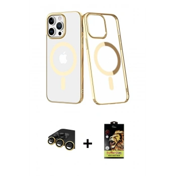 MARSİLYAN™- iPhone 14 Pro Kılıf Yörünge Minimal - Siyah Buffer Cam Ekran Koruyucu + Raze Metal Kamera Lens - GD