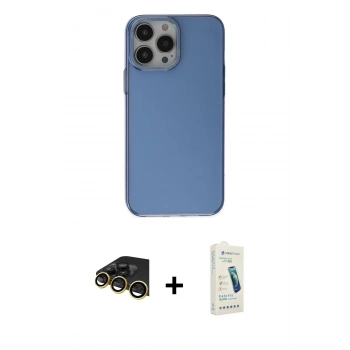 MARSİLYAN™- iPhone 14 Pro Kılıf Zirve Doku Koleksiyonu - Şeffaf Pasifik Cam Ekran Koruyucu + Raze Metal Kamera Lens - GD