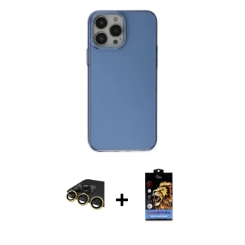 MARSİLYAN™- iPhone 14 Pro Kılıf Zirve Doku Koleksiyonu - Siyah Buffer Hayalet Cam Ekran Koruyucu + Raze Metal Kamera Lens - GD