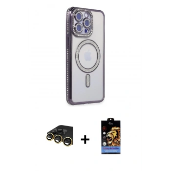 MARSİLYAN™- iPhone 14 Pro Kılıf Zirve Doku Prime - Siyah Buffer Hayalet Cam Ekran Koruyucu + Raze Metal Kamera Lens - GD