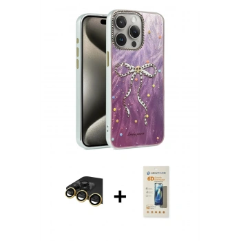 MARSİLYAN™- iPhone 14 Pro Kılıf Zirve Modern Prime - Siyah 6D Mat Seramik Hayalet Nano Ekran Koruyucu + Raze Metal Kamera Lens - GD