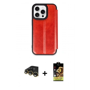 MARSİLYAN™- iPhone 14 Pro Kılıf Zirve Yansıma Serisi - Siyah Buffer Cam Ekran Koruyucu + Raze Metal Kamera Lens - GD