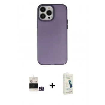 MARSİLYAN™- iPhone 14 Pro Max Kılıf Ahenk Çizgi Prime - Şeffaf Pasifik Cam Ekran Koruyucu + Bilvis Titan Kamera Lens - GD