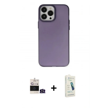 MARSİLYAN™- iPhone 14 Pro Max Kılıf Ahenk Çizgi Prime - Şeffaf Pasifik Cam Ekran Koruyucu + Bilvis Titan Kamera Lens - DNMR