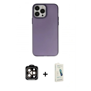 MARSİLYAN™- iPhone 14 Pro Max Kılıf Ahenk Çizgi Prime - Şeffaf Pasifik Cam Ekran Koruyucu + PVD Metal Kamera Lens - TU