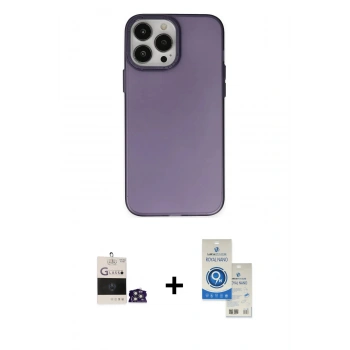 MARSİLYAN™- iPhone 14 Pro Max Kılıf Ahenk Çizgi Prime - Şeffaf Royal Nano Ekran Koruyucu + Bilvis Titan Kamera Lens - GS