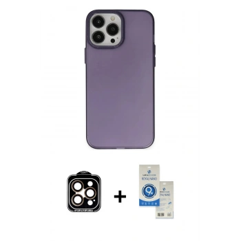MARSİLYAN™- iPhone 14 Pro Max Kılıf Ahenk Çizgi Prime - Şeffaf Royal Nano Ekran Koruyucu + PVD Metal Kamera Lens - TU