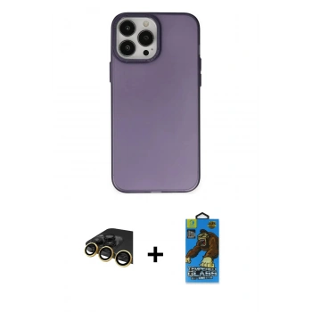 MARSİLYAN™- iPhone 14 Pro Max Kılıf Ahenk Çizgi Prime - Siyah 18D Cam Ekran Koruyucu + Raze Metal Kamera Lens - GD