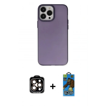 MARSİLYAN™- iPhone 14 Pro Max Kılıf Ahenk Çizgi Prime - Siyah 18D Cam Ekran Koruyucu + PVD Metal Kamera Lens - TU