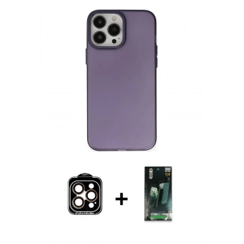 MARSİLYAN™- iPhone 14 Pro Max Kılıf Ahenk Çizgi Prime - Siyah 360 Mat Full Body Arka Koruyucu + PVD Metal Kamera Lens - TU