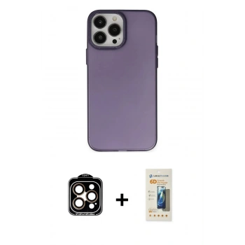 MARSİLYAN™- iPhone 14 Pro Max Kılıf Ahenk Çizgi Prime - Siyah 6D Mat Seramik Hayalet Nano Ekran Koruyucu + PVD Metal Kamera Lens - TU