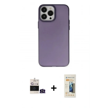 MARSİLYAN™- iPhone 14 Pro Max Kılıf Ahenk Çizgi Prime - Siyah 6D Mat Seramik Hayalet Nano Ekran Koruyucu + Bilvis Titan Kamera Lens - DNMR