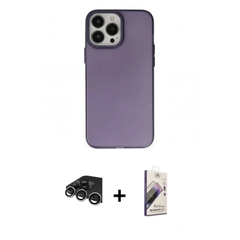 MARSİLYAN™- iPhone 14 Pro Max Kılıf Ahenk Çizgi Prime - Siyah Bilvis 3D Mat Cam Ekran Koruyucu + Raze Metal Kamera Lens - GS