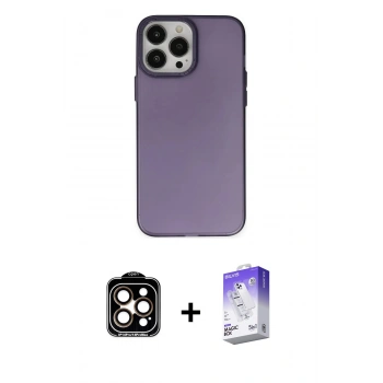 MARSİLYAN™- iPhone 14 Pro Max Kılıf Ahenk Çizgi Prime - Siyah Bilvis 5in1 3D Magic Cam Ekran Koruyucu + PVD Metal Kamera Lens - TU