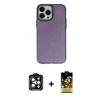 MARSİLYAN™- iPhone 14 Pro Max Kılıf Ahenk Çizgi Prime - Siyah Buffer Cam Ekran Koruyucu + PVD Metal Kamera Lens - TU