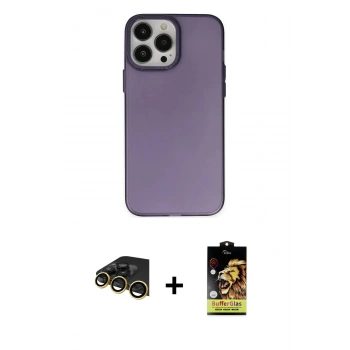 MARSİLYAN™- iPhone 14 Pro Max Kılıf Ahenk Çizgi Prime - Siyah Buffer Cam Ekran Koruyucu + Raze Metal Kamera Lens - GD