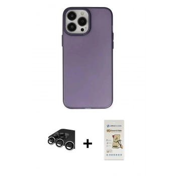 MARSİLYAN™- iPhone 14 Pro Max Kılıf Ahenk Çizgi Prime - Siyah Mat Seramik Nano Ekran Koruyucu + Raze Metal Kamera Lens - GS