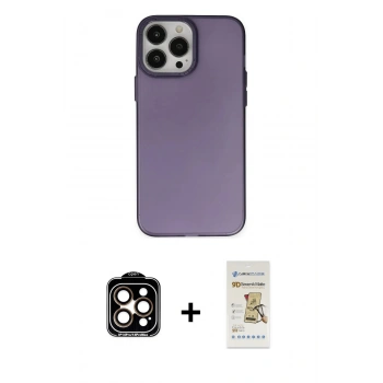 MARSİLYAN™- iPhone 14 Pro Max Kılıf Ahenk Çizgi Prime - Siyah Mat Seramik Nano Ekran Koruyucu + PVD Metal Kamera Lens - TU