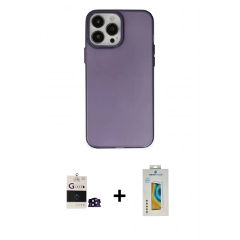 MARSİLYAN™- iPhone 14 Pro Max Kılıf Ahenk Çizgi Prime - Siyah Polymer Nano Ekran Koruyucu + Bilvis Titan Kamera Lens - DNMR