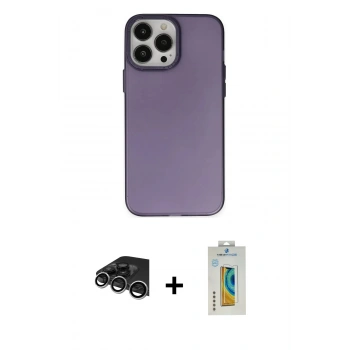 MARSİLYAN™- iPhone 14 Pro Max Kılıf Ahenk Çizgi Prime - Siyah Polymer Nano Ekran Koruyucu + Raze Metal Kamera Lens - GS