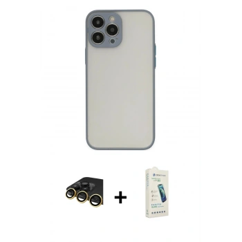 MARSİLYAN™- iPhone 14 Pro Max Kılıf Ahenk Çizgi Serisi - Şeffaf Pasifik Cam Ekran Koruyucu + Raze Metal Kamera Lens - GD